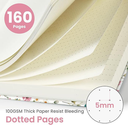 Bullet Dotted Journal Notebook for Women & Men, Hardcover Leather Journal for Writing, A5 Bullet Journaling Notebook for Work & Sketching, Perfect for Office School Home Supplies, 160 Pages, Garden