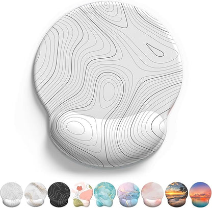 eulps Mouse Pad with Wrist Rest, Comfortable Computer Mousepad with Gel Wrist Support Smooth Surface and Non-Slip PU Base for Pain Relief, Laptop, Office & Home (White Line)