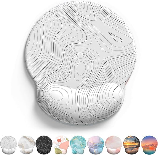 eulps Mouse Pad with Wrist Rest, Comfortable Computer Mousepad with Gel Wrist Support Smooth Surface and Non-Slip PU Base for Pain Relief, Laptop, Office & Home (White Line)