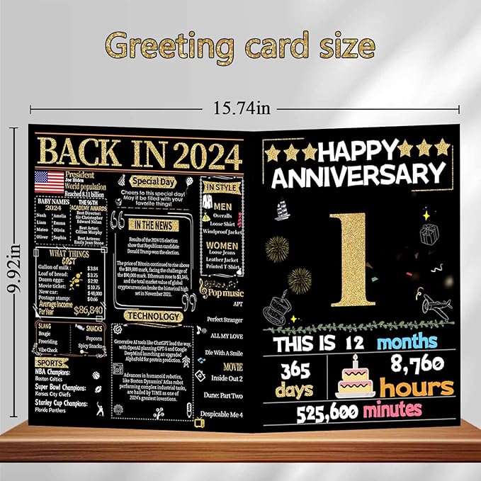 Joycard 1th Anniversary Card for Women Men, Gold Wedding Card for Wife Husband, Sweet Marriage Decorations Gifts for Couple, Perfect for Her Him on Anniversary Day, Paper Wedding Card, Back in 2024