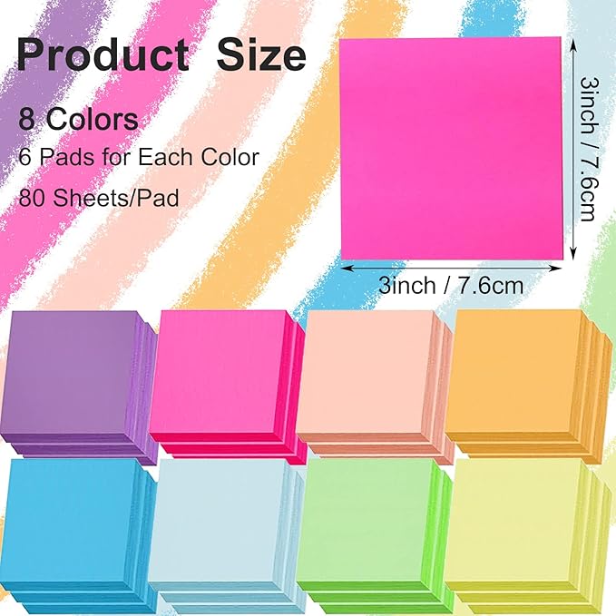 48 Pack 3840 Sheets Pop Up Sticky Notes 3X3 in Bright Color Self Sticky Note Pads Colorful Post Stickies for Office Home School Meeting, 80 Sheets/pad