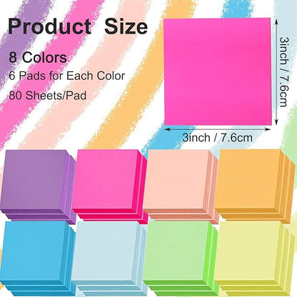 48 Pack 3840 Sheets Pop Up Sticky Notes 3X3 in Bright Color Self Sticky Note Pads Colorful Post Stickies for Office Home School Meeting, 80 Sheets/pad