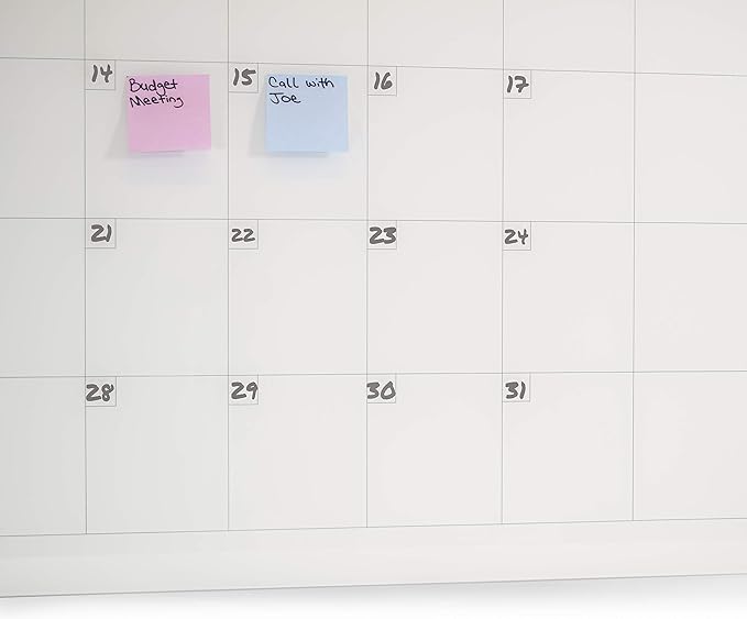 Audio-Visual Direct Magnetic Glass Dry Erase Board Set (4' x 3', Calendar Ultra White) for Wall - Monthly Planner
