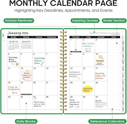 2026 Planner, Weekly and Monthly Calender Planner, Jan 2026 to Dec 2026, Hardcover 2026 Calendar Planner Book with Tabs & Inner Pocket, Office Home School Supplies for Women & Men - A5 (6.3" x 8.5"), Racing Green