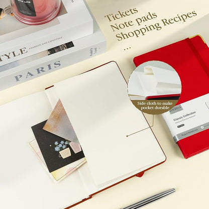 A5 Lined Journal Notebook - 100 GSM Thick Paper, Hardcover Journaling Notebook for Writing, Work, Travel, School, College Ruled Journal for Women and Men, PU Leather Note Book, 5.5”x8.3”- Red