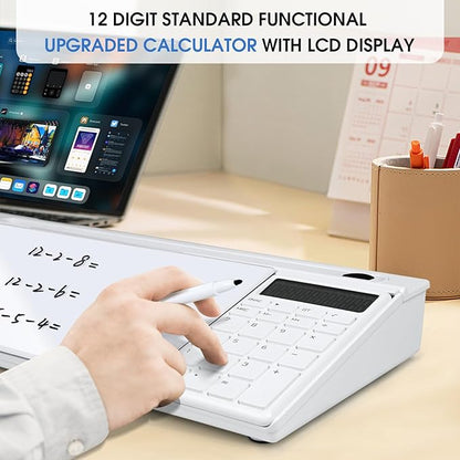 Varhomax Glass Desk Whiteboard with Calculator, Desktop Dry Erase White Board with Storage, to Do List Memo Notepad for Home and Office