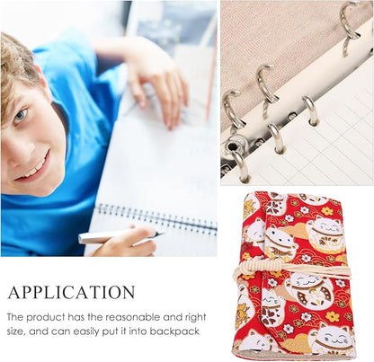 Tofficu A6 Budget Binder Japanese Maneki Neko Lucky Cat 6 Ring Planner Notepads Money Organizer Cotton and Linen Notebook Cover for Cash Bills Coupon Budgeting Expense Saving