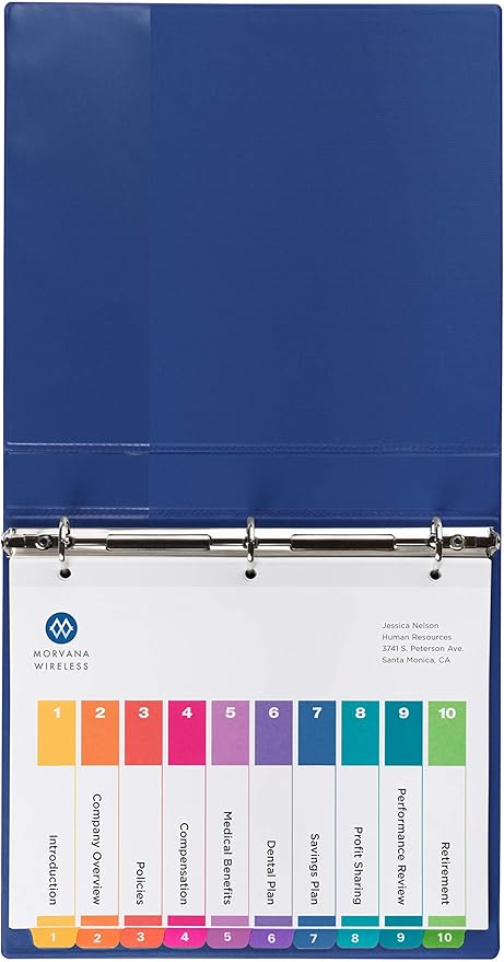 Avery 10 Tab Dividers for 3 Ring Binders, Customizable Table of Contents, Multicolor Tabs, 1 Set (11135)
