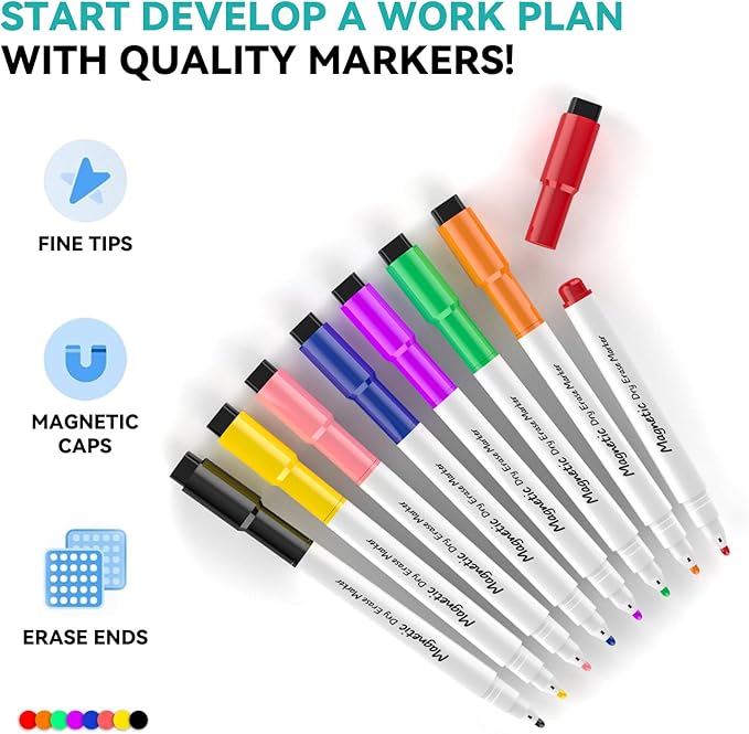 Dry Erase White Board, Cazeyoo Magnetic Desktop Whiteboard 16 x 12inch with Stand, 10 Markers, 4 Magnets and 1 Eraser, Portable Double-Sided White Board for Kids Drawing, Office, Home, School - Black