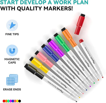 Dry Erase White Board, Cazeyoo Magnetic Desktop Whiteboard 16 x 12inch with Stand, 10 Markers, 4 Magnets and 1 Eraser, Portable Double-Sided White Board for Kids Drawing, Office, Home, School - Black