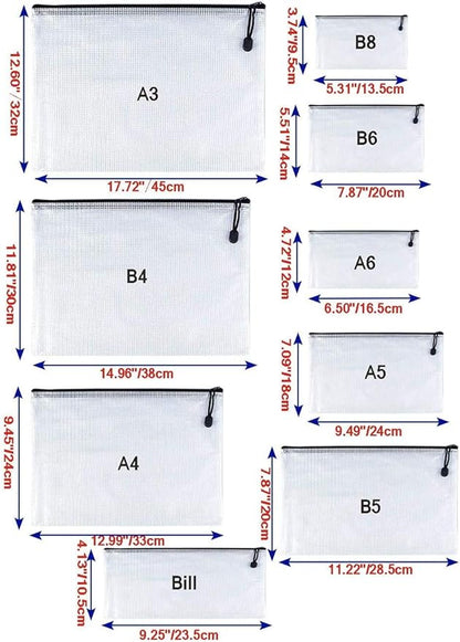 Oaimyy-A6(6"x 4.5"), Mesh Zipper Pouch Document Folders Bag Plastic Zip File Folders for School Office Supplies, Travel, Organizing Storage-Black,6 Pcs