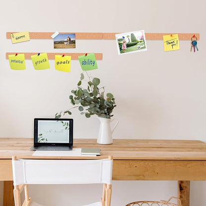 4 Pack Small Bulletin Strip Cork Strip Cork Board Tiles Bulletin Bar Strips for Walls, Adhesive Pin Board for Classroom Memo Office Home Kitchen School Desk, 14"x1"-10mm Thick