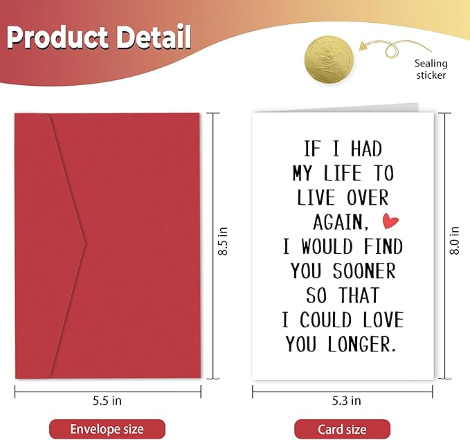 Sweet Valentine's Day Card Gift for Him Her, Funny Anniversary Card for Husband Wife Boyfriend Girlfriend Partner Spouse Fiancé, If I Had Life To Live Over Again