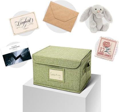 Vienrose Greeting Card Organizer Storage Box with 20 Removable Dividers, 84 Self-stick Labels, Perfect for Photos, Envelopes, Scrapbooking, Paper, Stickers Holder 2 Pack Grass Green