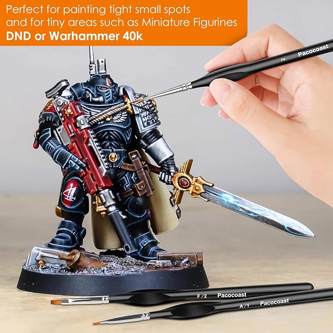 12PC Miniature Brushes, Pacocoast Detail Paint Brushes Set for Fine Detailing & Art Painting, Small Tiny Paint Brush Perfect for Acrylic, Paint by Number, Figurine, Craft, Models (Silver, Black)
