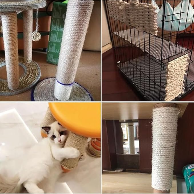 1/4 in (6 mm) X 164 Ft (50 Meters) Natural Sisal Hemp Rope Heavy Duty Thick Twine for Cat Scratcher Post Tree, Garden, Binding, Crafts Packing Material