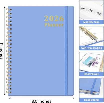 2026 Planner, Weekly and Monthly Calendar Planner, January 2026 - December 2026, Hardcover 2026 Calendar Planner Book with Tabs For Women & Men, Inner Pocket, Spiral Bound, Perfect for Office Home School Supplies - A4 (8.5" x 11"), Lavender
