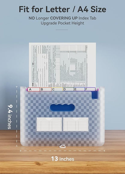 ABC life 26 Pockets Accordian File Folder Organizer Letter Size Expanding File Folder, A4 Portable Document Paper School Organizer, Expandable Multicolor Accordion Filing Folders with Labels(Blue)
