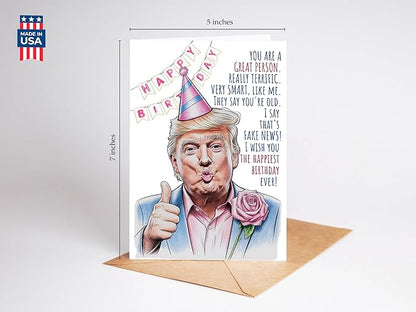 Funny Trump Birthday Card for Women Men - Humorous Donald Trump Gift Ideas for Him Her - Great for 30th, 40th, 50th, 60th Birthday Gifts for Mom Dad Best Friends - Includes 1 Card & 1 Envelope