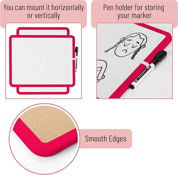 Mr. Pen- Dry Erase Board, 14' x 11', Black Dry Erase Marker, Red Frame, Mini White Board for Kids & Students