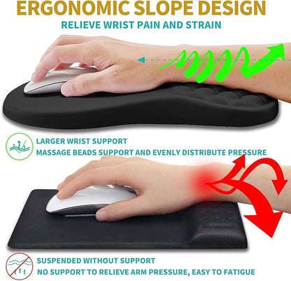 Hokafenle 2 in 1 Ergonomic Mouse Pad Wrist Support & Wrist Rest for Computer Keyboard Set, with Relieve Carpal Tunnel Pain Massage Bulge and Full Memory Gel Design (2In1 Set, Black)