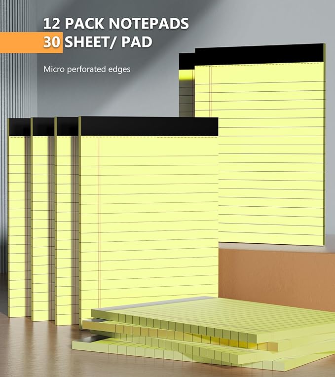Yellow Note Pads, 12 Pack Legal Pads 4x6 Inch, Notepad of Lined Paper, Perforated Notepads, Pocket Writing Pads for Grocery List Shopping List, Memo Pads Scratch Pads for Daily Planning, 30 Sheet/Pad