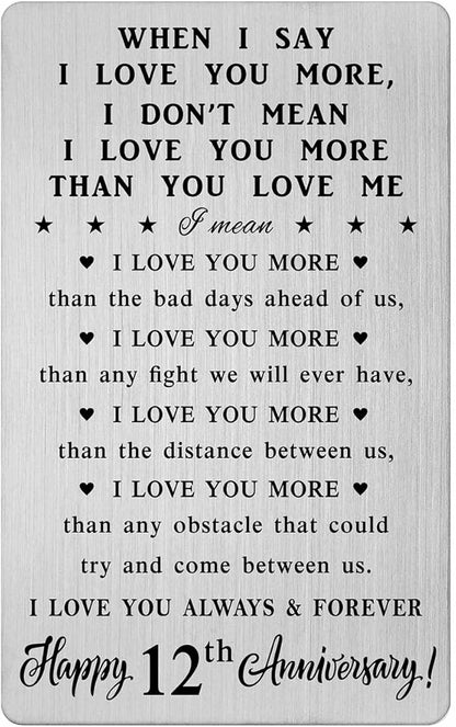 CPLJW 12 Year Anniversary Card Gifts for Him Her, Steel Gifts for Men for 12th Anniversary, 12 Wedding Wallet Card Gift