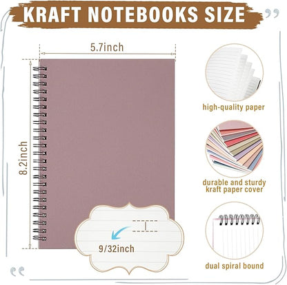 Fuutreo 24 Pcs Spiral Notebook for Work A5 8.3 x 5.7 Inch College Ruled Spiral Journal Notebook Kraft Cover, 12 Color, 60 Sheets, 120 Pages for Office School Supplies(Taro Color)