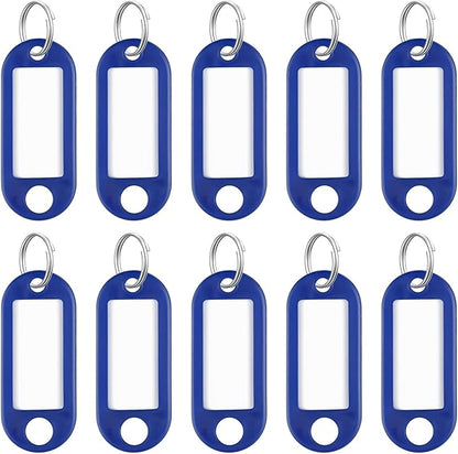 Uniclife 10 Pieces Key Tags 2 Inch Soft Plastic Key Chain Tags with Blank Paper Labels Clear Windows Protective Films and Split Rings Flexible Item Identifiers, Blue