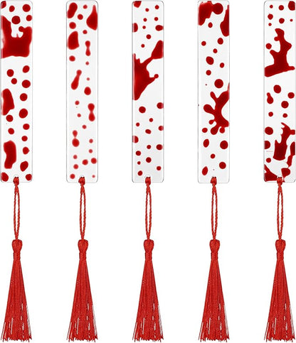 5 Pieces Blood Bookmark Halloween Theme Bookmarks Blood Splatter Bookmark Art Page Marker Bloodstain Bookmark Handmade Ideal Trick or Treat Present for Friends, Kids, Students, Teacher