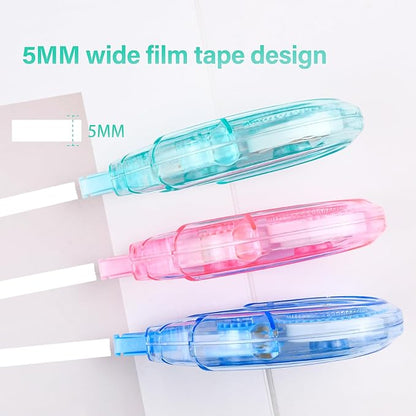 White Correction Tape, Easy To Use Applicator for Instant Corrections, For school, Office (Blue,Green,Pink, 12pack, 6M/256" x 0.2")