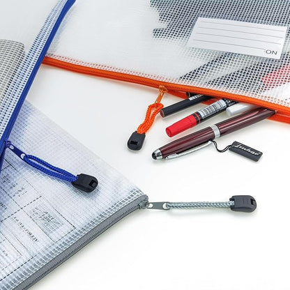 AUSTARK Plastic Mesh Zipper Pouch, 12Pcs Zipper File Bags with Label Pocket, Game Boards Storage Bags, Waterproof Document Storage Bags for Office Home Travel Cosmetic (B4 Size 15x11 in)