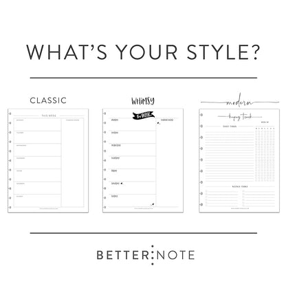 BetterNote Horizontal Undated Calendar Refill Pages for Disc Notebook, fits The Happy Planner, Discbound Levenger Circa, Staples Arc, TUL (Modern- 6 months, 8-Disc, 5.5"x8.5")