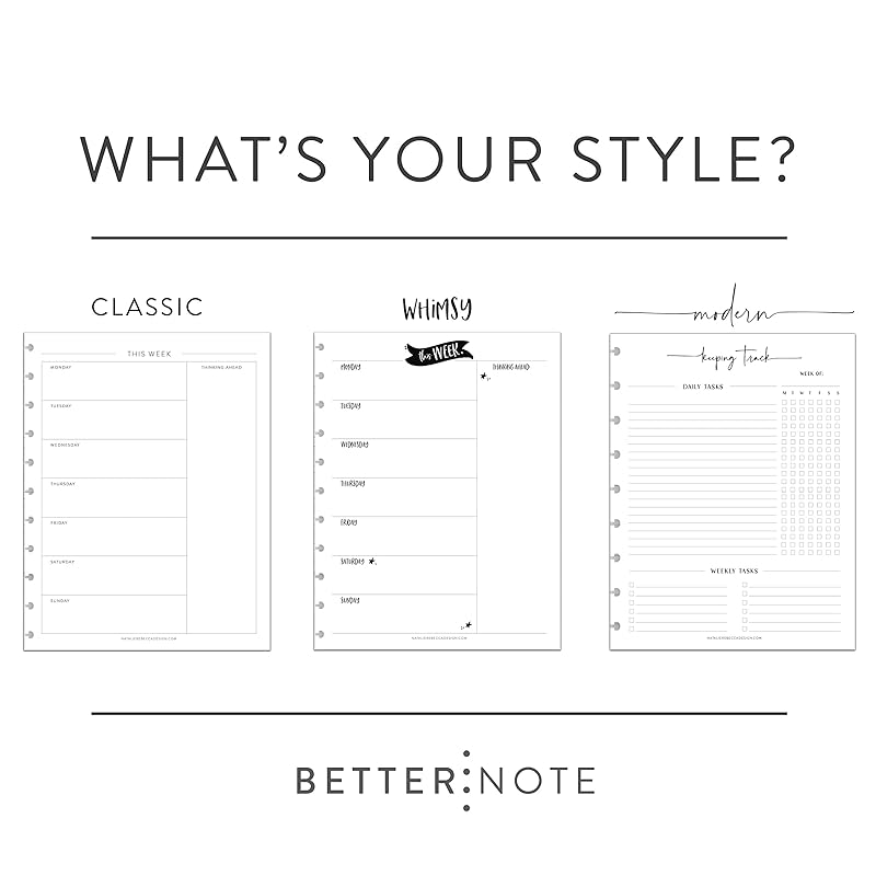 BetterNote Horizontal Undated Calendar Refill Pages for Disc Notebook, fits The Happy Planner, Discbound Levenger Circa, Staples Arc, TUL (Modern- 12 months, 11-Disc, 8.5"x11")