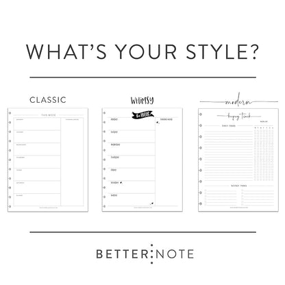 BetterNote Horizontal Undated Calendar Refill Pages for Disc Notebook, fits The Happy Planner, Discbound Levenger Circa, Staples Arc, TUL (Modern- 12 months, 11-Disc, 8.5"x11")