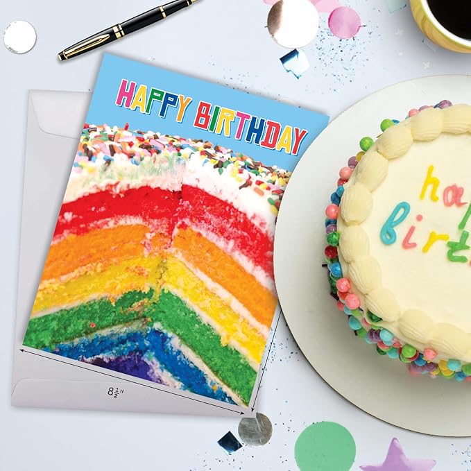 The Best Card Company - 1 Large Birthday Card with Envelope (8.5 x 11 Inch) - Fun Celebration Card for Birthdays - Rainbow Cakes J6565FBDG