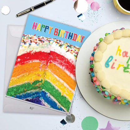 The Best Card Company - 1 Large Birthday Card with Envelope (8.5 x 11 Inch) - Fun Celebration Card for Birthdays - Rainbow Cakes J6565FBDG
