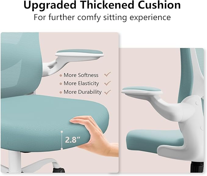 Ergonomic Office Chair, Comfort Swivel Home Office Task Chair, Breathable Mesh Desk Chair, Lumbar Support Computer Chair with Flip-up Arms and Adjustable Height