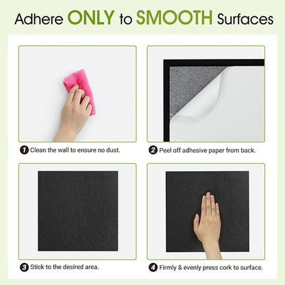 AKTOP Black Cork Bulletin Board 12x12, 1/2" Thick Felt Cork Board Tiles 9 Pack, Small Square Pin Board for Wall, Self Adhesive Corkboards with 120 Push Pin Wood Clips for School, Home & Office