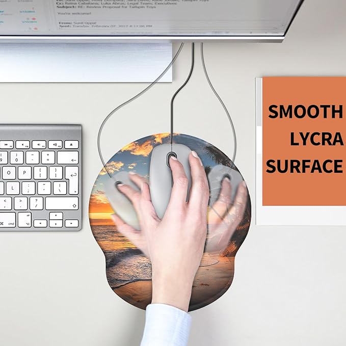eulps Mouse Pad with Wrist Rest, Comfortable Computer Mousepad with Gel Wrist Support Smooth Surface and Non-Slip PU Base for Pain Relief, Laptop, Office & Home (Sunset)