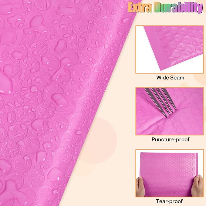 8.5x12 Inch Bubble Mailers 40 Pack, Self Seal Padded Envelopes for Small Business, Waterproof Shipping Bags, Hot Pink