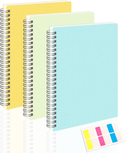AHGXG Graph Paper Notebook 3 Pack- A5 Grid Notebook Spiral, Thick 100gsm Graph Paper, Transparent Hardcover, 80 Sheets, for Women School Artist Writing Drawing, 5.7"x 8.3", Yellow, Green, Blue