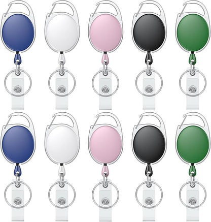 Uniclife 10 Pack Retractable Badge Reel for Badge Holder Heavy Duty Retractable Keychain Strong Colorful ABS Casing with Stainless Steel Spring Coil 24 inch Nylon Rope Carabiner and Key Ring, 5 Colors