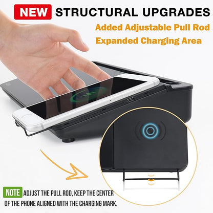 SELEAD Desktop Glass Whiteboard with Wireless Charger Station, Dry Erase Board Computer Pad Keyboard Stand with Organizer for Home, School, Office Desk Accessories, Black