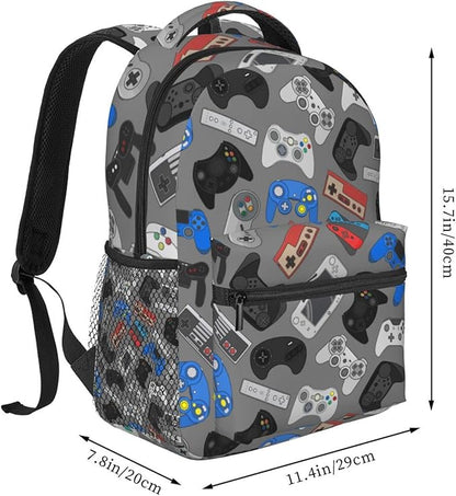 Fiokroo Video Game Controller Grey Background Backpack School Bag For Students Teens Men Women Laptop Backpacks Travel Daypack Bag With Multiple Pockets