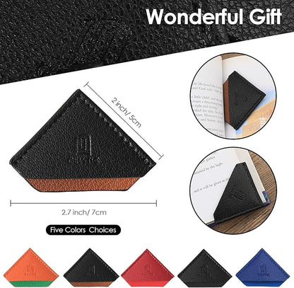 3 Pieces Leather Bookmarks Handmade Page Marker for Men Women, Faux Leather Page Clips Corner Book Markers for Teachers Gift for Writers Bookworm Book Lovers (06-Black Brown)
