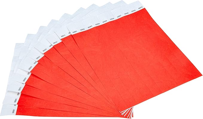 100 Pcs Wristbands, 1-100 Consecutive Numbers Waterproof Tearproof and Printable Wrist Straps Admission Bracelets Tickets (Red)