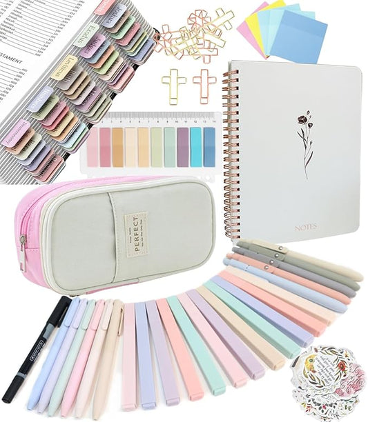 Bible Study Supplies Journaling Kit with Tabs and Highlighter, Notebook and Pen Case, Bible Annotation kit, Bible Study Group Essentials Accessories Set for Women Students Beginner Christian Gifts