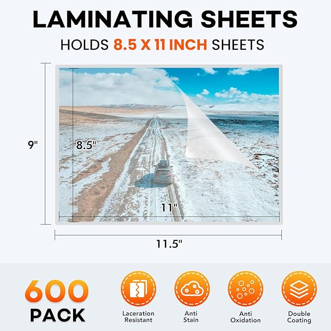 600 Pack Laminating Sheets, Holds 8.5 x 11 Inch Sheets, 3 mil, 9 x 11.5 Inches Thermal Laminating Pouches Lamination Sheet Paper for Laminator, Clear, Letter Size, Office and School Supplies