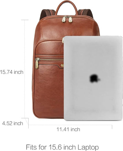 BOSTANTEN Men Leather Backpack, Vegetable Tanned Full Grain Leather 15.6 Inch Computer Backpack Business Work Daypack Vintage Travel Bags Redbrown